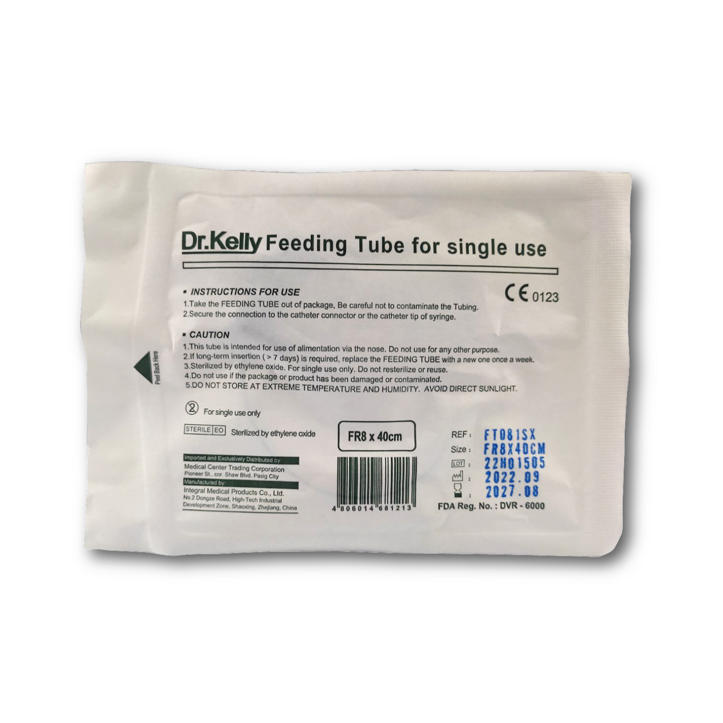 Dr. Kelly Feeding Tube - Medical tube for enteral feeding applications (8 x 40cm).