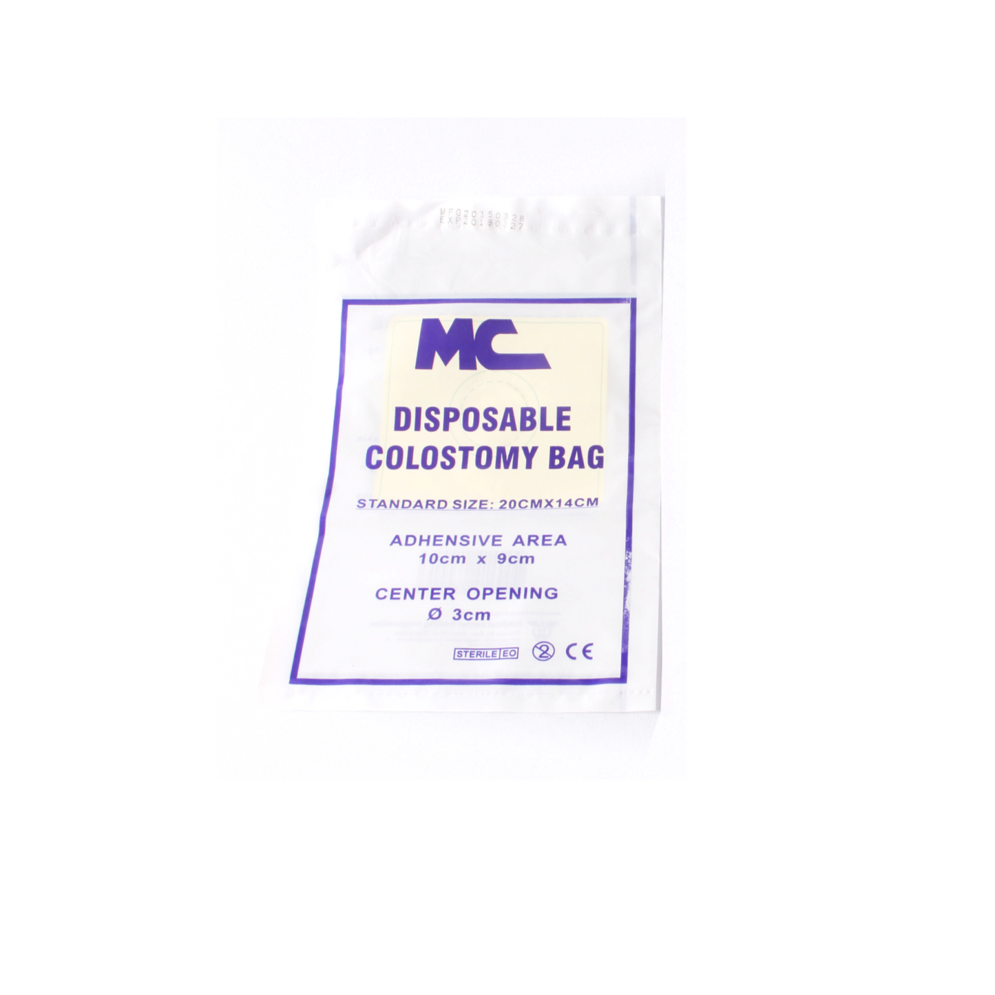 MC Disposable Colostomy Bag - A clear, plastic colostomy bag.