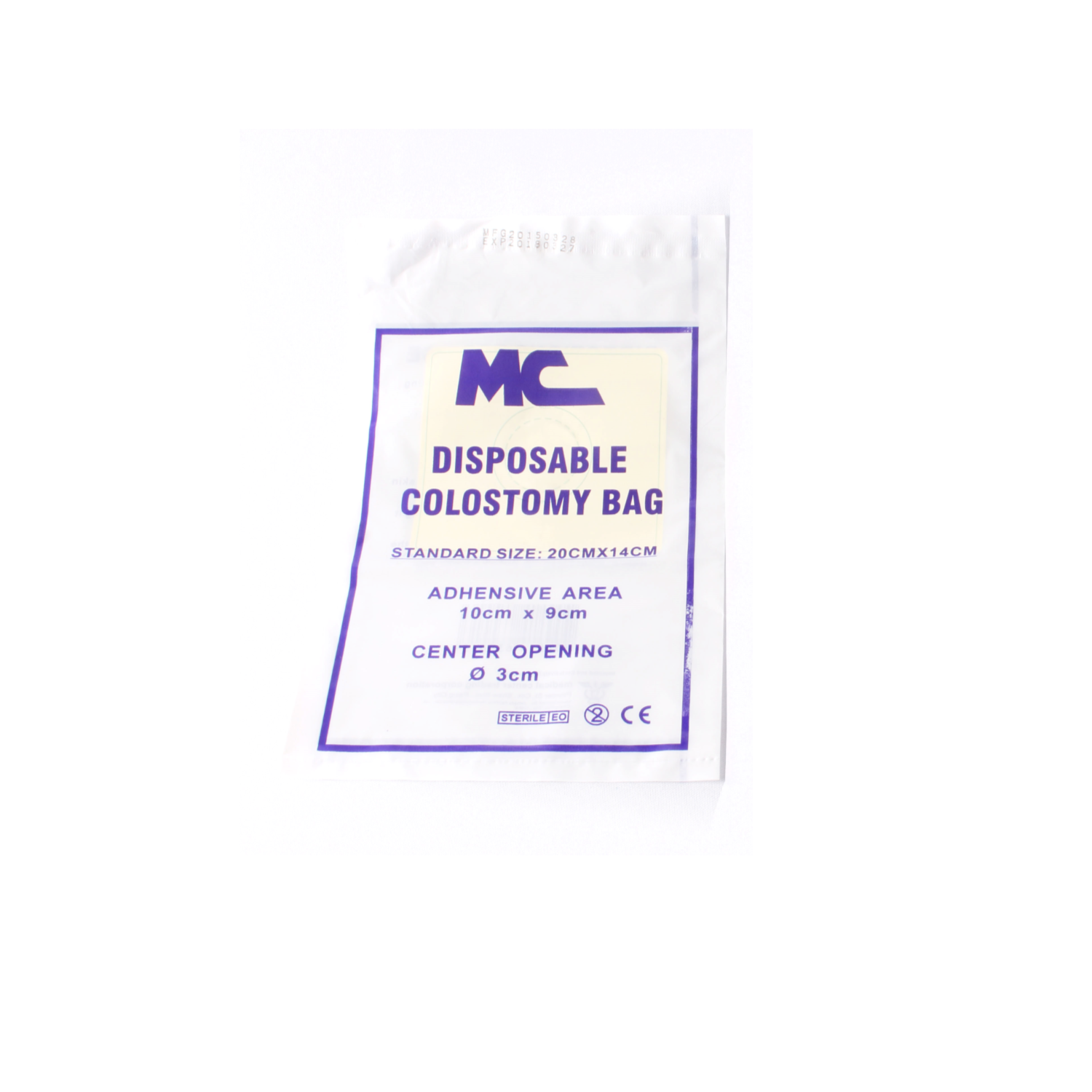MC Disposable Colostomy Bag - A clear, plastic colostomy bag.