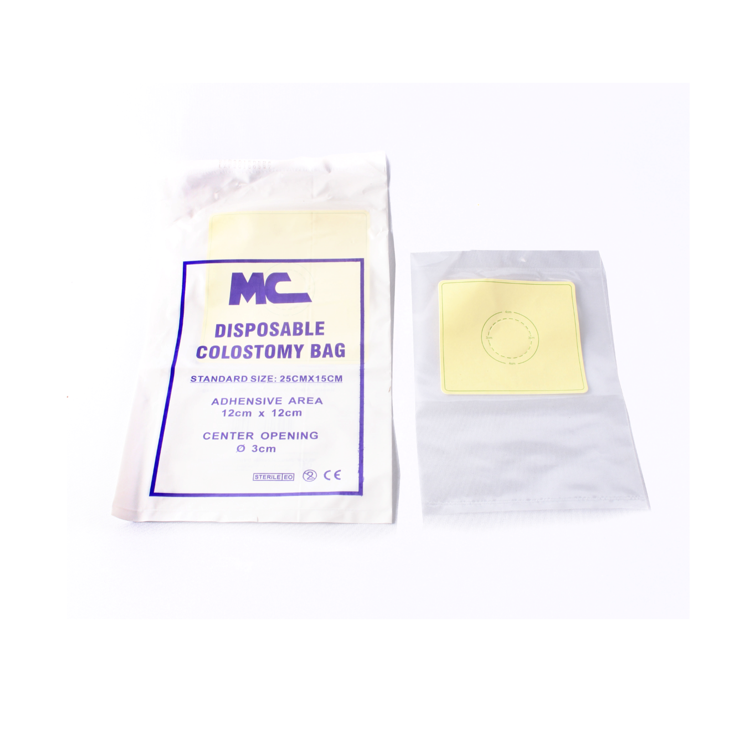 MC Disposable Colostomy Bag - A clear, plastic colostomy bag.