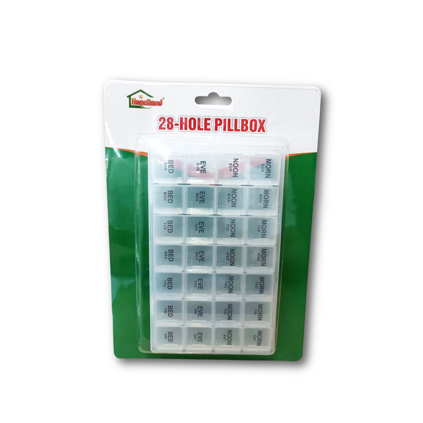 Homebrand Pillbox - Compact and portable pillbox for organizing daily medications (28-hole).