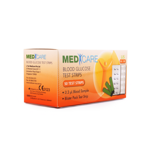 Medicare Blood Glucose Strips, 50's - Pack of 50 strips for accurate blood glucose monitoring.