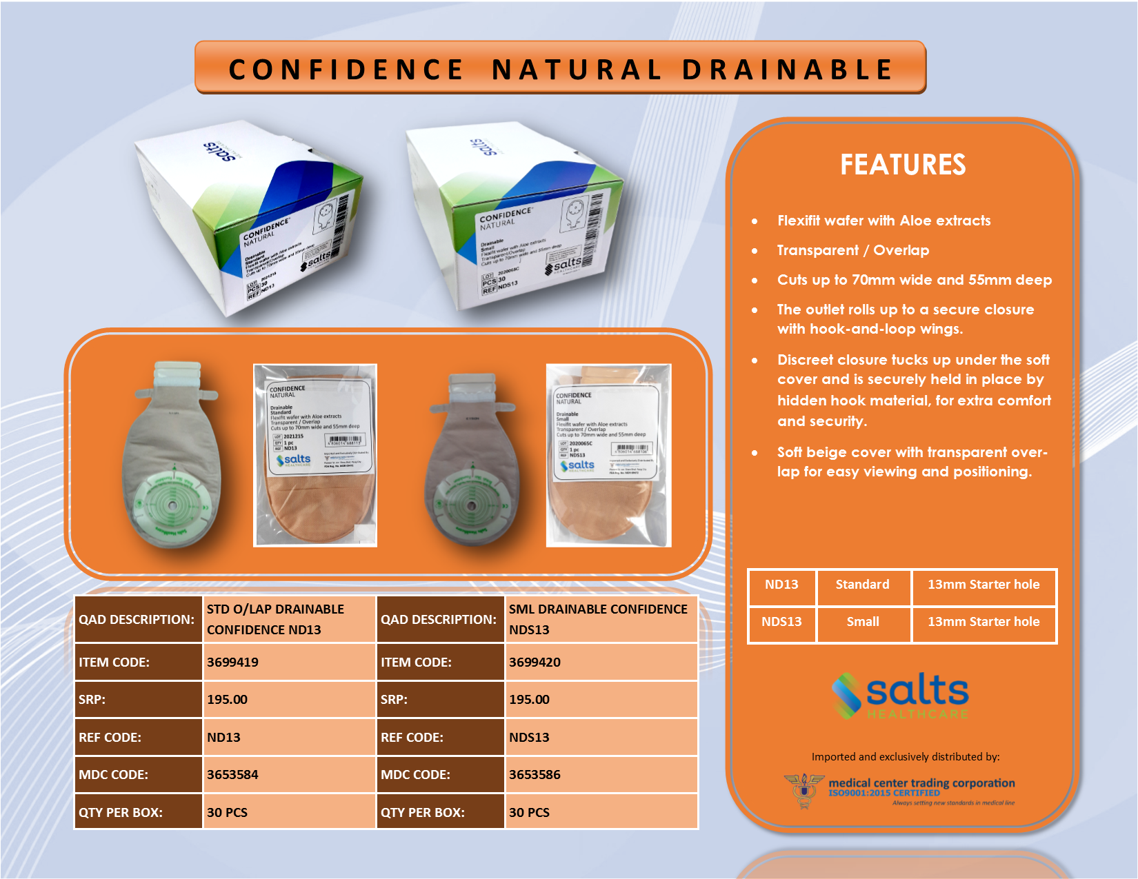 Salts Confidence Natural Drainable - Drainable colostomy pouch.