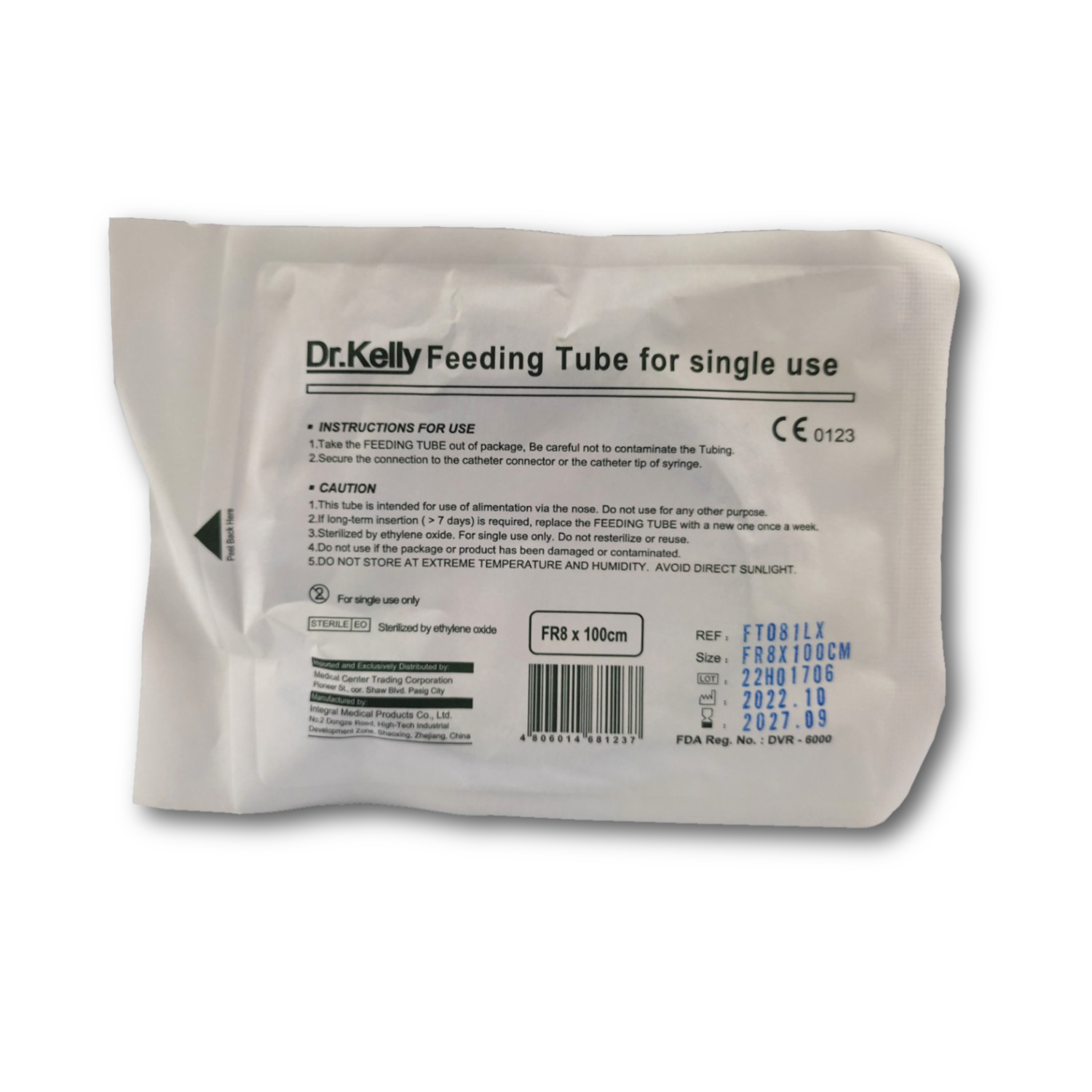 Dr. Kelly Feeding Tube - Medical tube for enteral feeding applications (8 x 100cm).