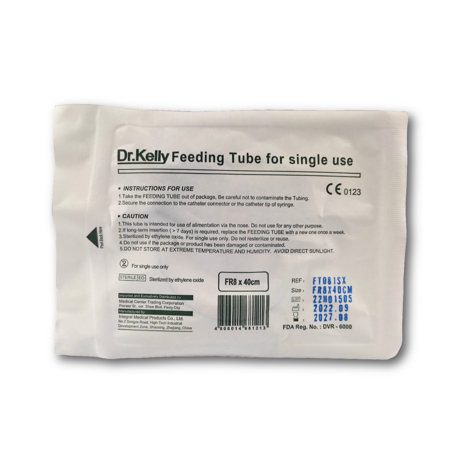 Dr. Kelly Feeding Tube - Medical tube for enteral feeding applications (8 x 40cm).