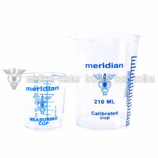 Meridian Measuring Cups -Disposable plastic measuring cup suitable for dispensing both liquid and dry medications.