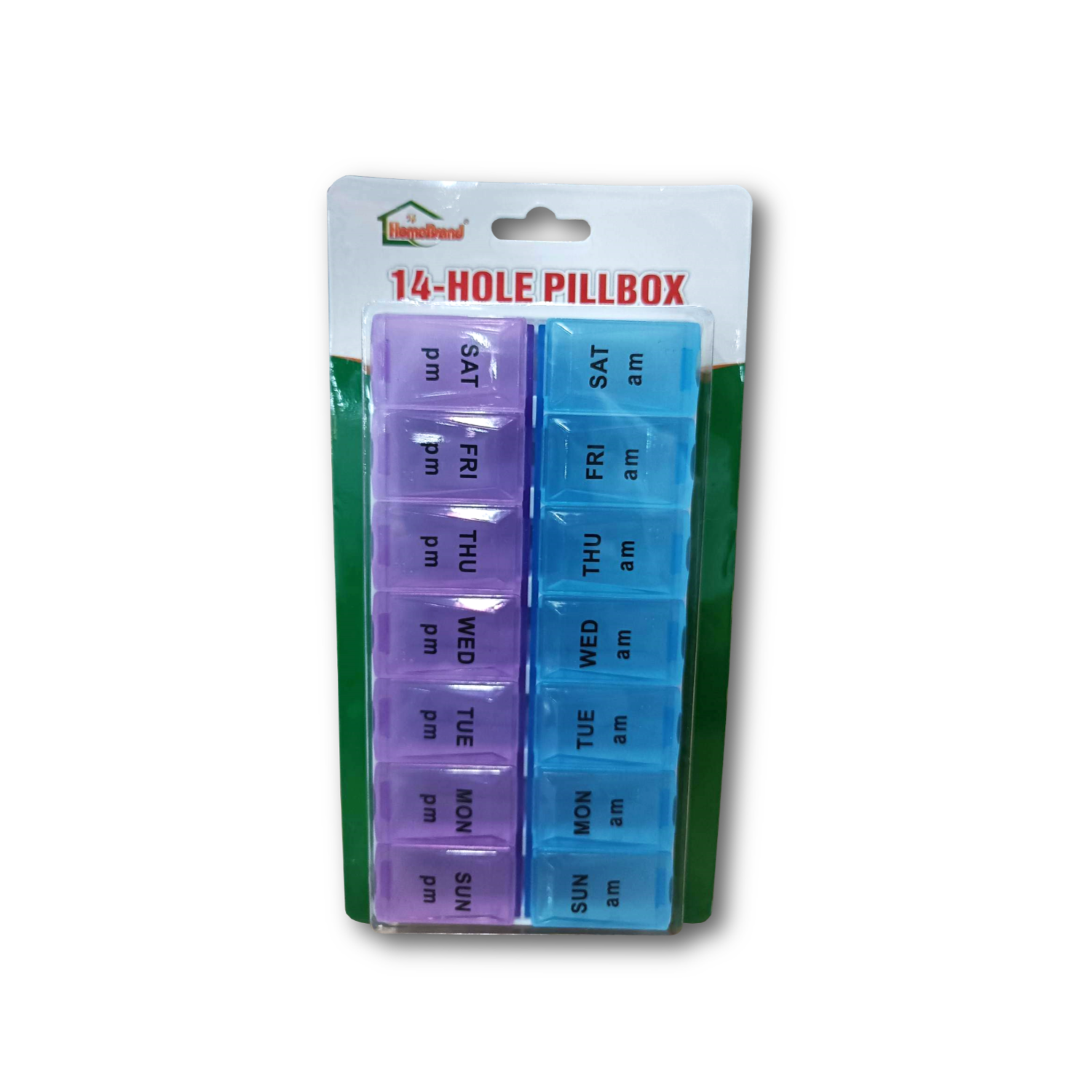 Homebrand Pillbox - Compact and portable pillbox for organizing daily medications (14-hole).