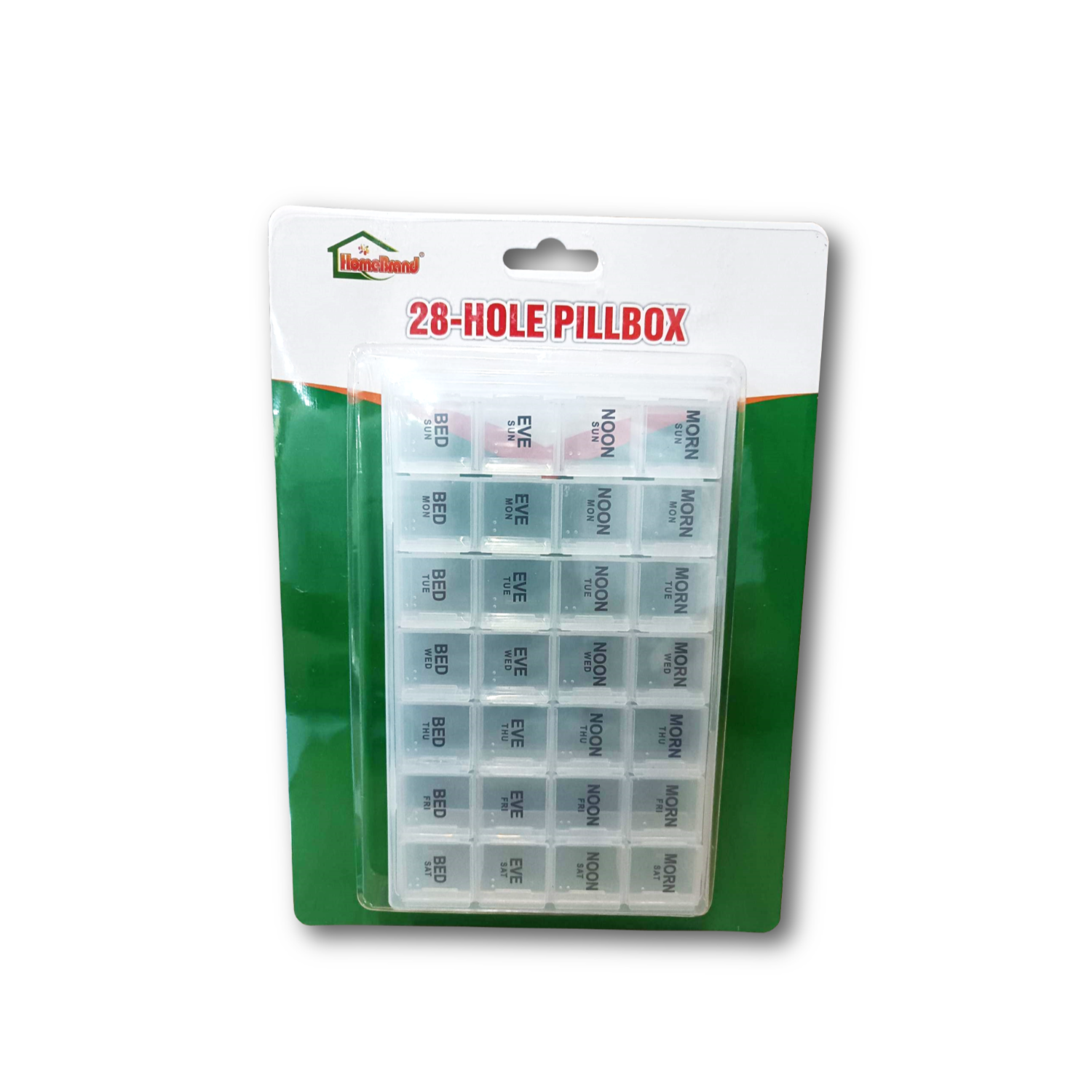 Homebrand Pillbox - Compact and portable pillbox for organizing daily medications (28-hole).